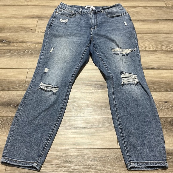 Judy‎ Blue Jeans Womens 14W Blue Stretch Skinny Fit Faded Distressed - Picture 1 of 8